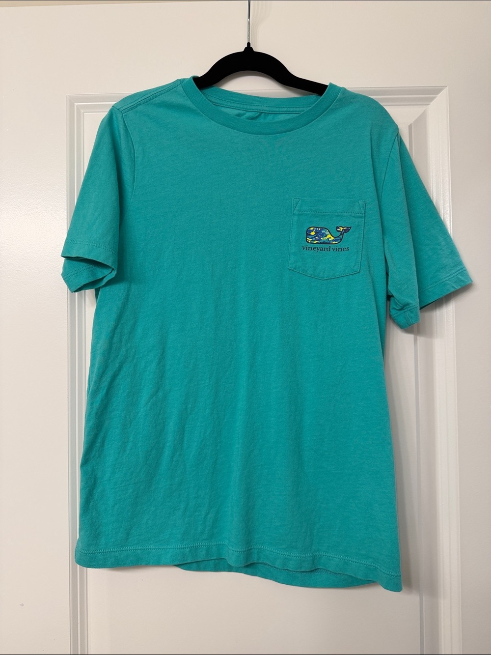 Vineyard Vines Teal Short Sleeve Pocket Tee with Whale Patch